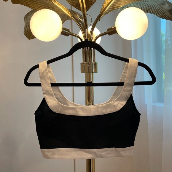 Black & White Reformation Robbie Linen Two Piece Mini Skirt Set - Picture 3 of 7